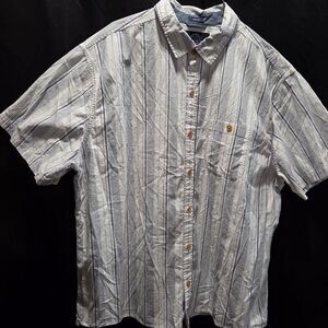Even Tide Mens Coastal Vertical Stripe SS Button Down Cotton Summer Shirt Sz 2XL